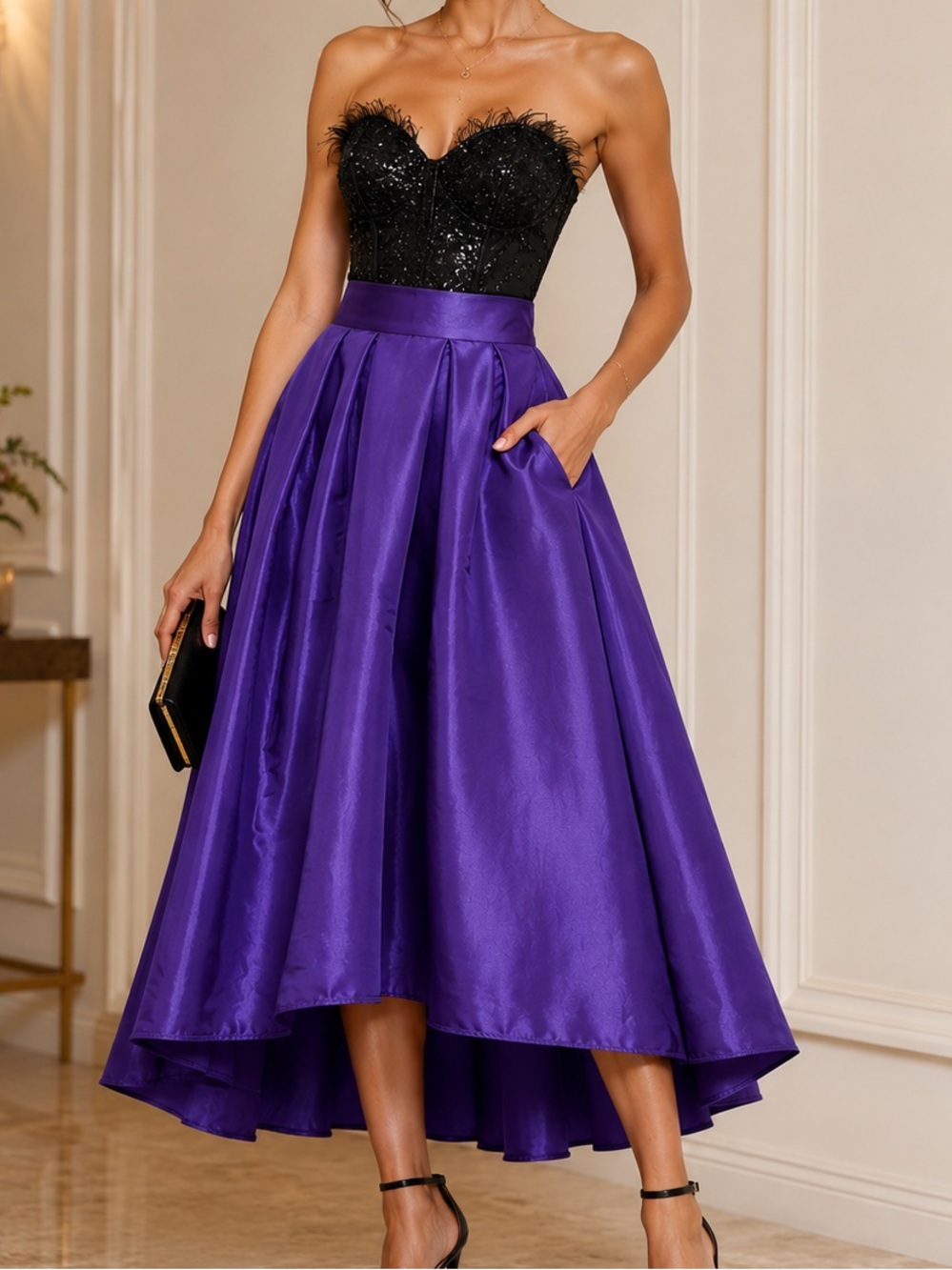Jasmine Purple High-Low Satin Skirt